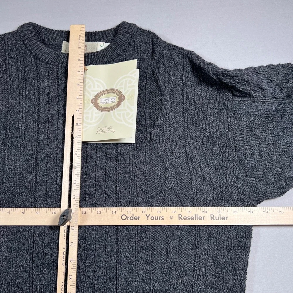 Aran Sweater Market Irish Wool Fisherman Sweater Mens XL Charcoal Gray Ireland